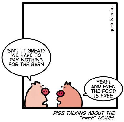 Pigs talk about the »free« model, Geek & Poke, License CC-BY