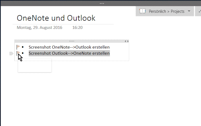 OneNote zu Outlook Aufgabe navigieren